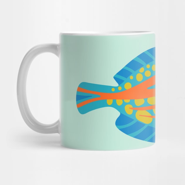 TROPICAL ZONE SINGLE SPOTTED FISH Coral Reef Undersea Ocean Sea Creatures in Bright Multi-Colours on Light Aqua - UnBlink Studio by Jackie Tahara by UnBlink Studio by Jackie Tahara